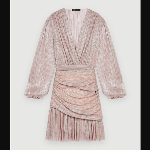 Maje Draped Lurex Dress in Pink Size 2 - Picture 1 of 6